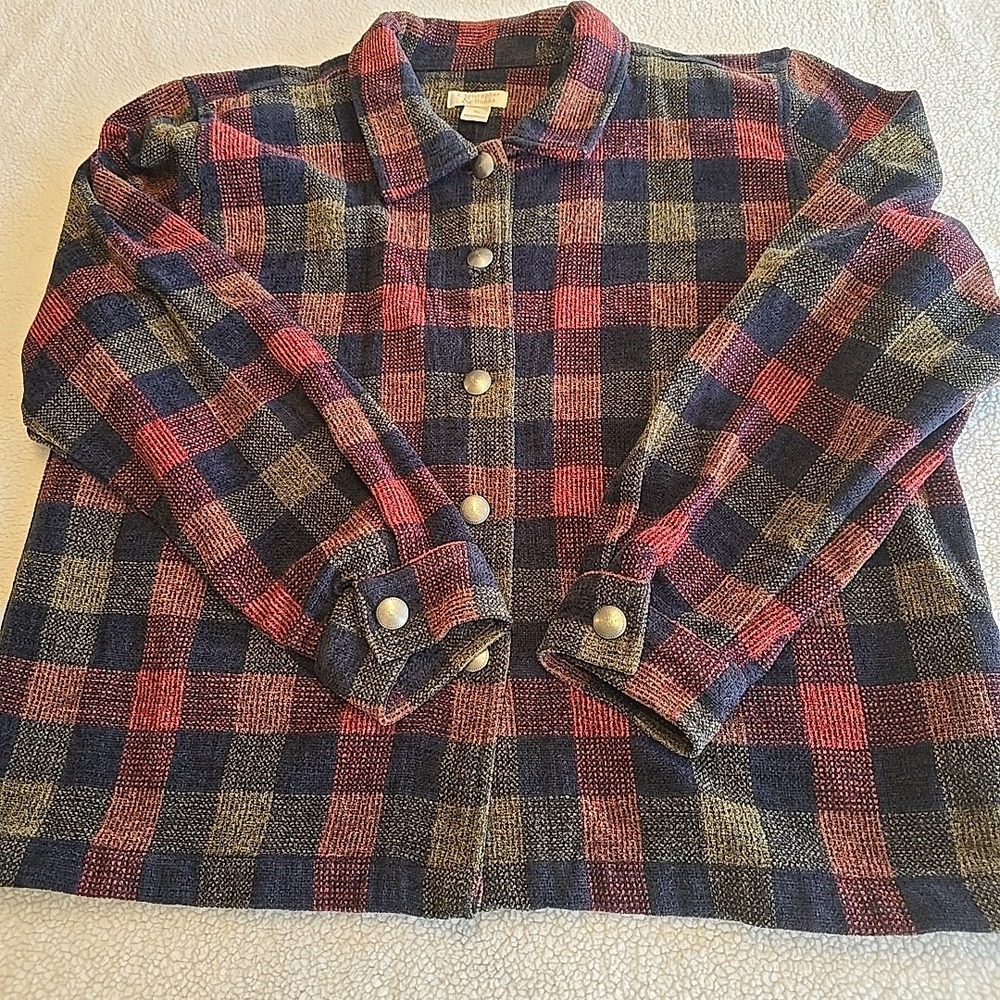 Vintage Christopher & Banks Plaid Button-Up Jacket Boho Red Green Black Sz XL